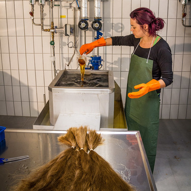 Das Haar wird sanft, aber dauerhaft gefärbt:  (© © Great Lengths)